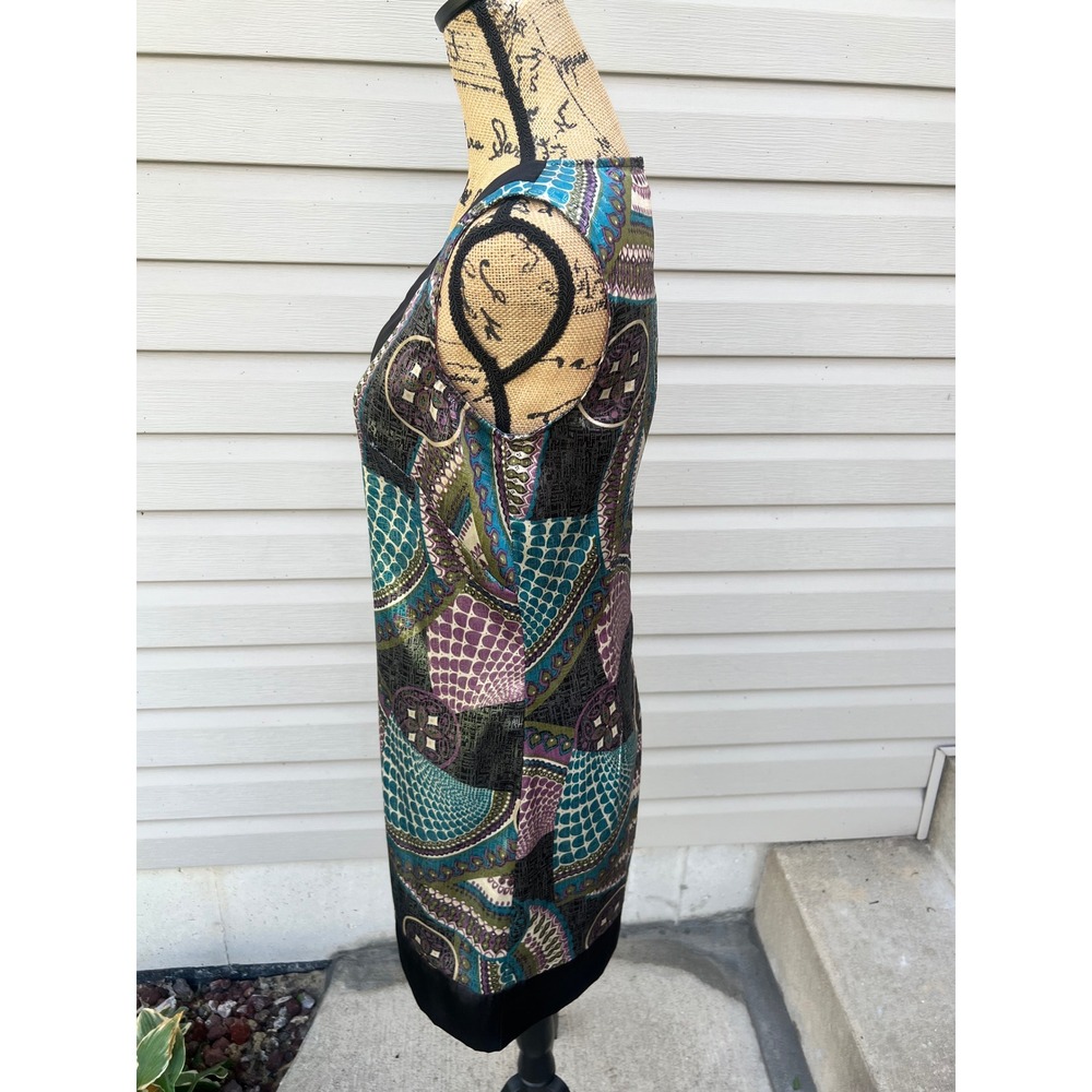 Vishes Vishes Vishes Womens Geometric Paisley Print Shift Dress Split Neck Sz 7